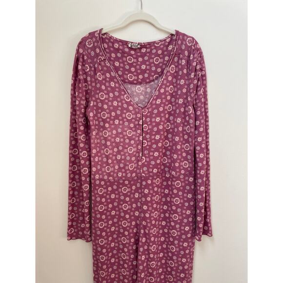 Free People Home Alone Long Johns Womens L Pink Sweet Combo Pajamas Cottagecore - Picture 15 of 16